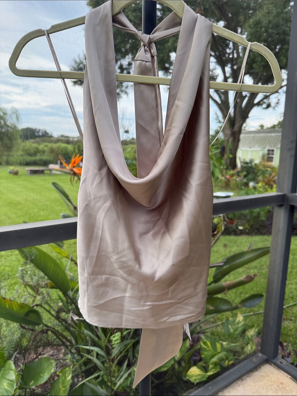 Zara Satin Cowl-Neck Camisole in Light Taupe